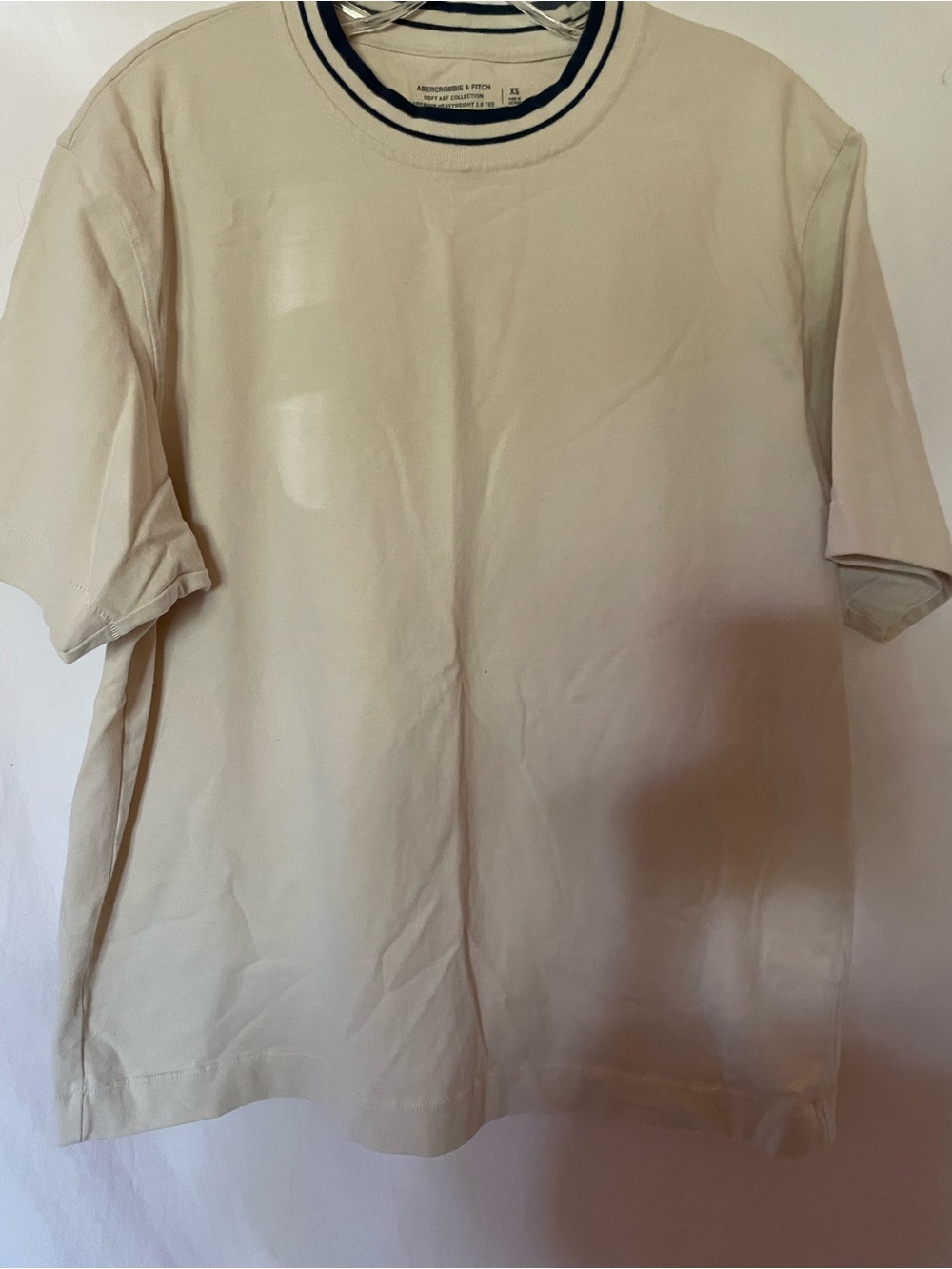 Abercrombie & Fitch Cream Short Sleeve Tee with Navy-Trim Crewneck